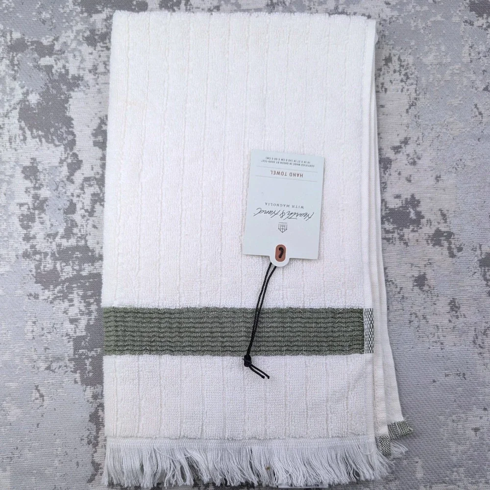 Hearth & Hand with Magnolia Set of 2 Hand Towels Cream‎ Olive Green Stripe NWT